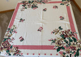 Vintage Tablecloth and Napkins Bold Stylized Roses Pink