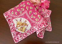 Vintage Pink and Yellow Rose Victorian Couple Handkerchief