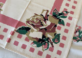 Vintage Tablecloth and Napkins Bold Stylized Roses Pink