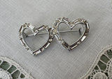 Vintage Double Heart Rhinestone Pin Valentine's Day - The Pink Rose Cottage 