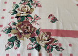 Vintage Tablecloth and Napkins Bold Stylized Roses Pink