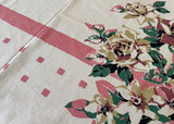 Vintage Tablecloth and Napkins Bold Stylized Roses Pink