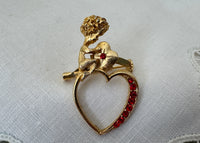Vintage Cherub and Rhinestone Heart Pin - The Pink Rose Cottage 