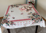 Vintage Tablecloth and Napkins Bold Stylized Roses Pink