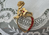 Vintage Cherub and Rhinestone Heart Pin - The Pink Rose Cottage 