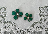Vintage Scatter Pin Guilloché St Pat's Day Clover Shamrock with Pearl