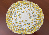 Vintage Round Handkerchief with Yellow Carnations and Ruffles