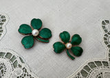 Vintage Scatter Pin Guilloché St Pat's Day Clover Shamrock with Pearl