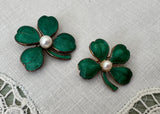 Vintage Scatter Pin Guilloché St Pat's Day Clover Shamrock with Pearl