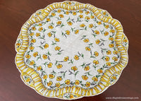 Vintage Round Handkerchief with Yellow Carnations and Ruffles
