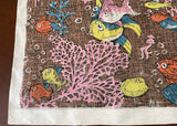 Vintage Whimsical Fish Corals and Aquarium Handkerchief