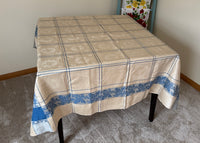 Vintage Linen Damask Maple leaves and Acorns Pattern Blue