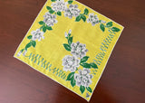 Yellow Vintage Tagged Herrmann Handkerchief with White Gray Roses