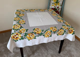 Vintage Yellow Chrysanthemums on Gray Tablecloth