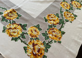 Vintage Yellow Chrysanthemums on Gray Tablecloth