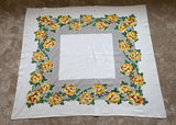 Vintage Yellow Chrysanthemums on Gray Tablecloth