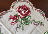 Vintage Pink Rose and Purple Violet Floral Handkerchief