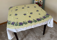 Vintage Marlene Linens Violets and Lily of the Valley on Yellow Tablecloth