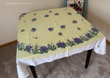 Vintage Marlene Linens Violets and Lily of the Valley on Yellow Tablecloth