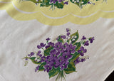 Vintage Marlene Linens Violets and Lily of the Valley on Yellow Tablecloth