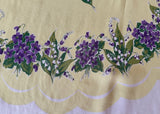 Vintage Marlene Linens Violets and Lily of the Valley on Yellow Tablecloth