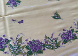 Vintage Marlene Linens Violets and Lily of the Valley on Yellow Tablecloth