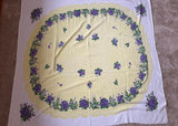 Vintage Marlene Linens Violets and Lily of the Valley on Yellow Tablecloth