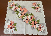 Tagged Kimball Peach Daisy Vintage Handkerchief