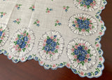 Blue Rose and Pink Floral Bouquet Vintage Handkerchief