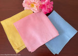 Set of 3 Vintage Solid Pink Blue and Yellow Handkerchiefs