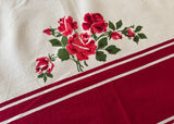 Vintage Startex Starmont Maroon Tablecloth with Deep Pink Roses