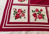 Vintage Startex Starmont Maroon Tablecloth with Deep Pink Roses