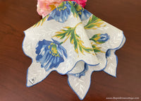 MWT Vintage Herrmann Blue Poppy Floral Handkerchief