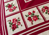 Vintage Startex Starmont Maroon Tablecloth with Deep Pink Roses
