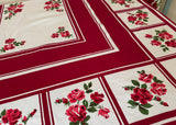 Vintage Startex Starmont Maroon Tablecloth with Deep Pink Roses