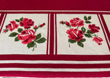 Vintage Startex Starmont Maroon Tablecloth with Deep Pink Roses