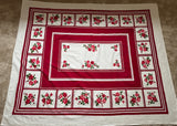 Vintage Startex Starmont Maroon Tablecloth with Deep Pink Roses