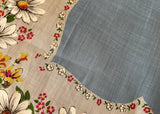 Vintage Burmel Handkerchief of the Month Daisies with Blue