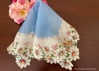 Vintage Burmel Handkerchief of the Month Daisies with Blue