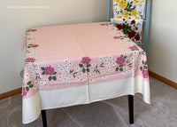 NOS Vintage Tablecloth Pink Roses and Daisies