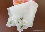 Unused Vintage White Calla Lily Embroidered Bridal Wedding Handkerchief