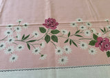 NOS Vintage Tablecloth Pink Roses and Daisies