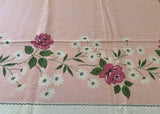 NOS Vintage Tablecloth Pink Roses and Daisies