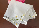 Vintage Embroidered White Calla Lily Bridal Wedding Handkerchief with Tag