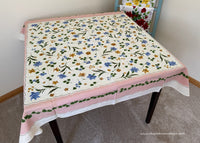 NOS Vintage Tablecloth Pink with Ivy Bachelor Buttons and More