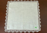Vintage White Irish Linen Handkerchief with Crocheted Lace Edge
