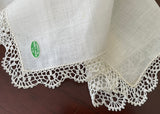 Vintage White Irish Linen Handkerchief with Crocheted Lace Edge