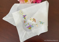 NWT Vintage Carol Stanley Petite Spring Flower Bouquet Embroidered Handkerchief