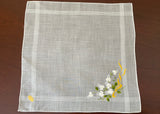 NWT Vintage White Rosebuds Yellow Bow Embroidered Handkerchief