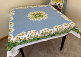 Vintage Parisian Prints Strawberry Patch on Blue Tablecloth